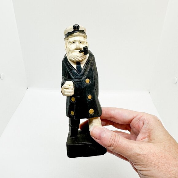 Vintage Carved Wood Sea Captain Fisherman Old Salt Peg Leg Folk Art Boat - Picture 2 of 6